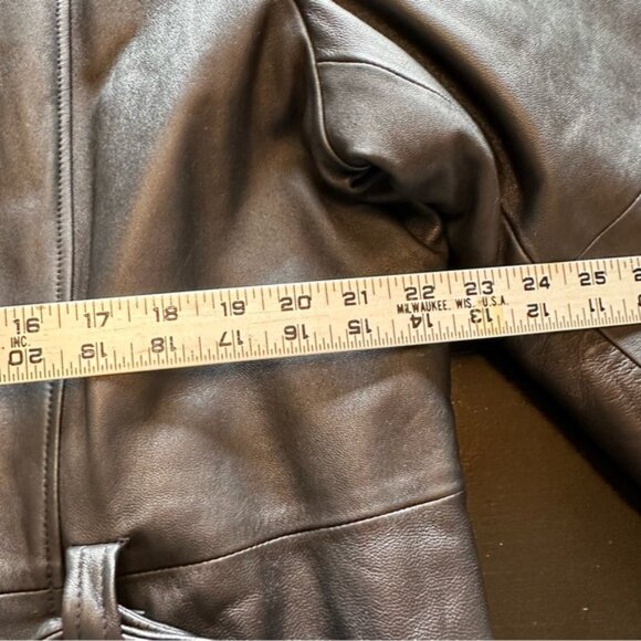 Avenue Black Genuine leather Longer Length Trench Coat Size 22 XL Oversized - Picture 5 of 10